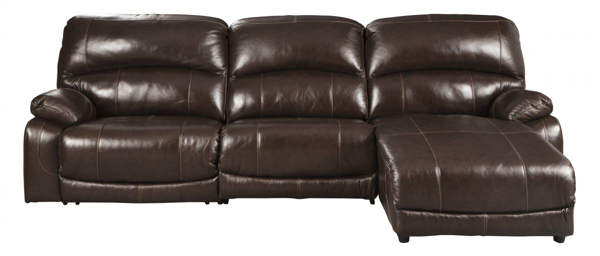 Picture of Hallstrung Chocolate Leather 3-Piece Power Right Arm Facing Sectional