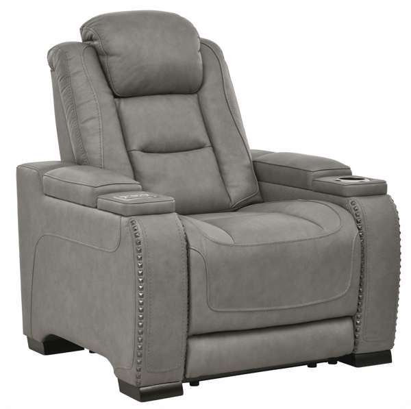 Picture of The Man-Den Gray Power Recliner With Adjustable Headrest