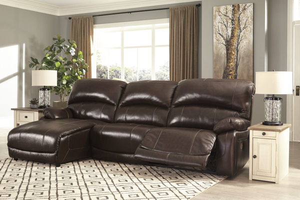 Picture of Hallstrung Chocolate Leather 3-Piece Left Arm Facing Power  Reclining Sectional