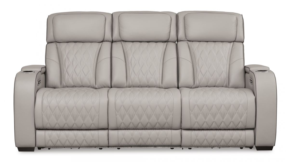 Boyington Gray Leather Power Reclining Sofa
