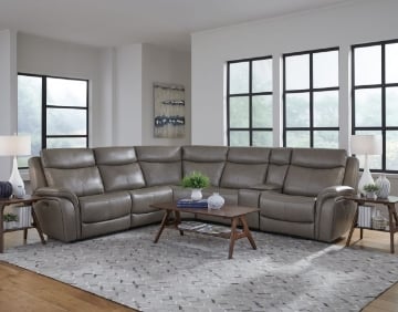Picture of Grant Cobblestone 6-Piece Leather Power Sectional